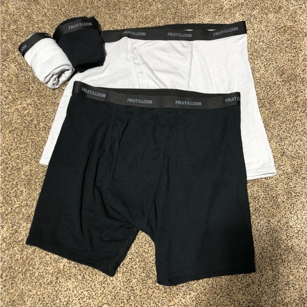 Fruit of the Loom men’s size 2XL long leg boxer shorts in gray and black NWOT